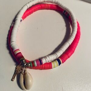 Colorful Beaded anklet with Shell Charm and random crystal bear keychain